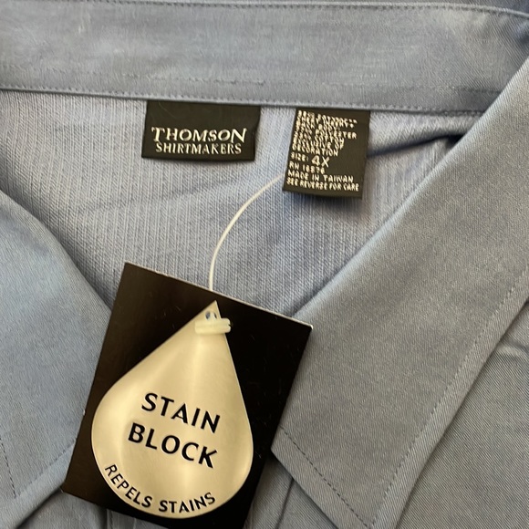 Men’s Thompson Shirtmaker’s blue short sleeve shirt w/knit band on the bottom 4x - Picture 2 of 2